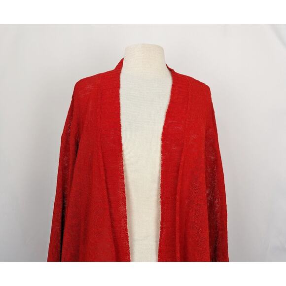Eileen Fisher Cardigan Sweater Red Linen Blend Open Front Misses Size L - Picture 2 of 7